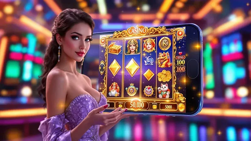 Reels slot mobile dengan simbol dan panel informasi permainan
